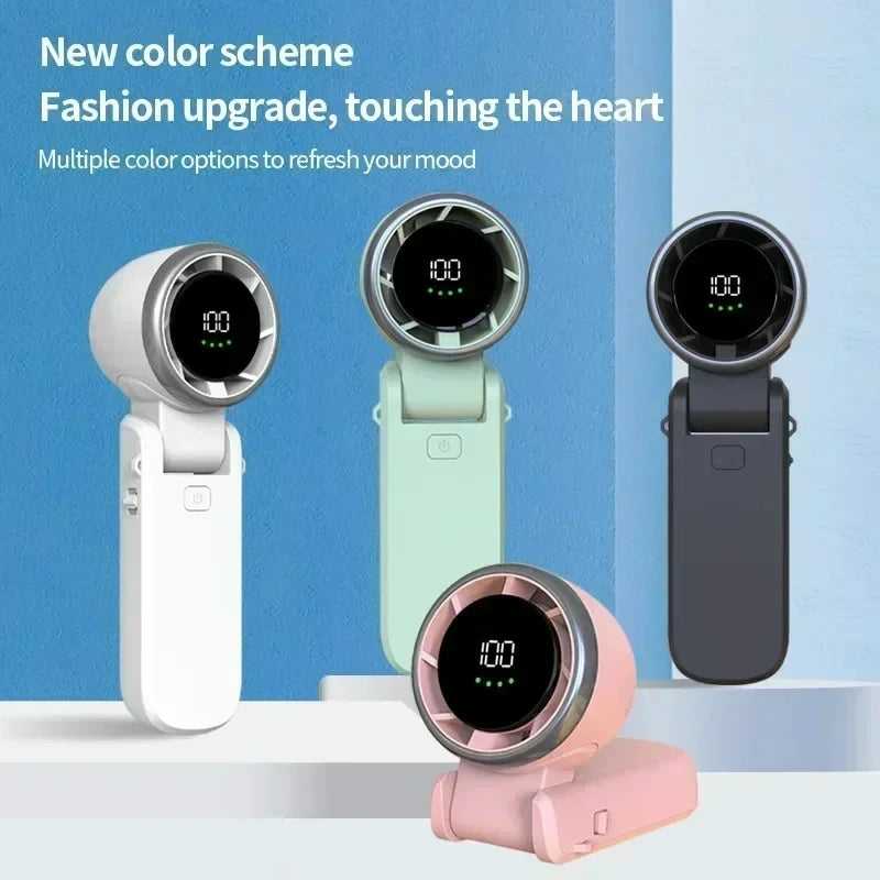 PortableMini Handheld Fan - 5-Speed Turbo USB Rechargeable, Foldable Bladeless Pocket Fan with Large Battery for Outdoor/Travel