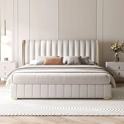 Purple Simple Double Bed Custom White Fabric Nordic Modern Storage Loft Beds Bedroom 180X200 Cm Letto Matrimoniale Furniture