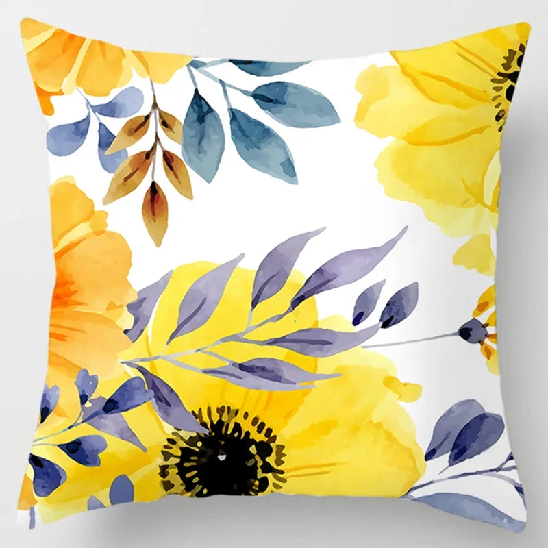 Modern Simple Yellow Flower Pillowcase Home Sofa  Lumbar   Cushion  Pillow