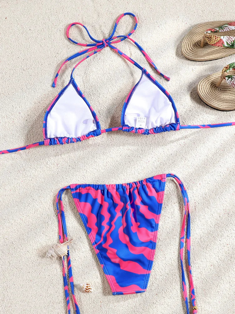 ZRTAK Triangle Bikini Striped Swimsuit Women Swimwear Printed Bathing Suit Brazilian Biquini Sexy Beach Wear Two Piece Suits