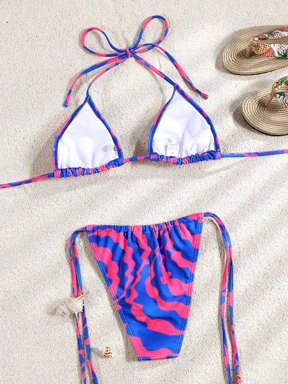 ZRTAK Triangle Bikini Striped Swimsuit Women Swimwear Printed Bathing Suit Brazilian Biquini Sexy Beach Wear Two Piece Suits