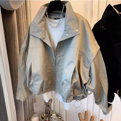 Korean Short Windbreaker Coat Women's Spring Autumn New Elegant Casual Loose Long Sleeve Solid Jacket  Women Tops