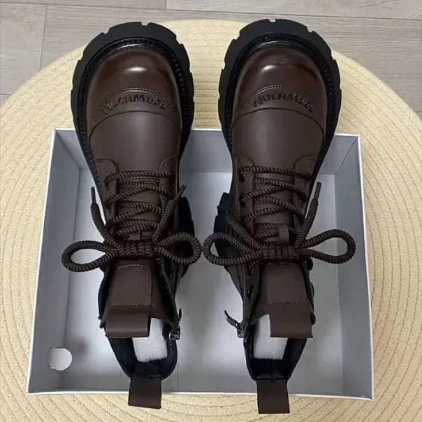 Women's Boots Flats Platform Designer Fad Sport Shoes for Woman Ankle Boots 2026 Winter New Trend Retro Motorcycle Boots Mujer