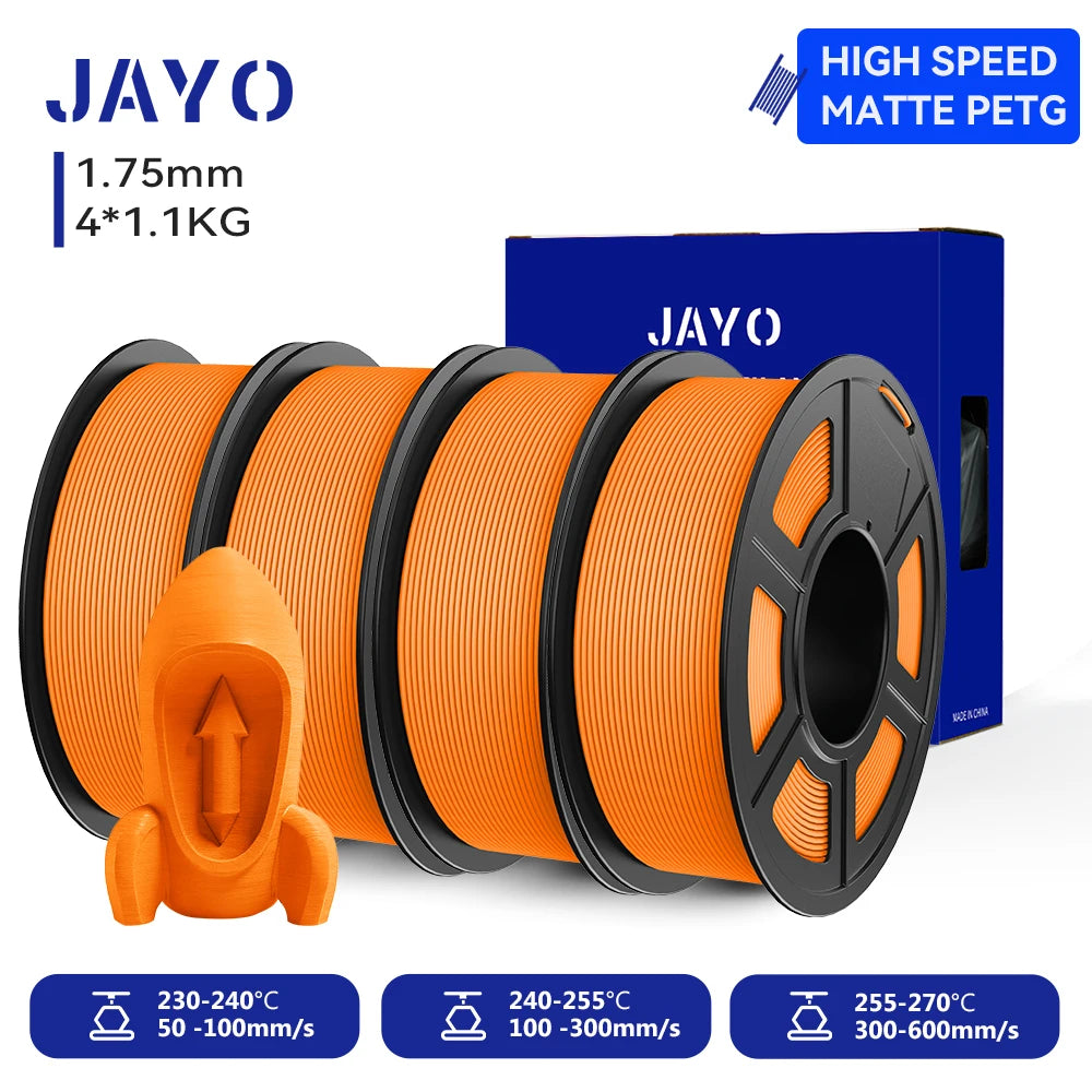 JAYO 4Rolls 3D High Speed Matte PETG 3D Filament 1.75mm 30mm/s - 600mm/s Print Range High Flow Speedy PETG 3D Printer Filament