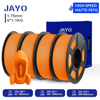 JAYO 4Rolls 3D High Speed Matte PETG 3D Filament 1.75mm 30mm/s - 600mm/s Print Range High Flow Speedy PETG 3D Printer Filament
