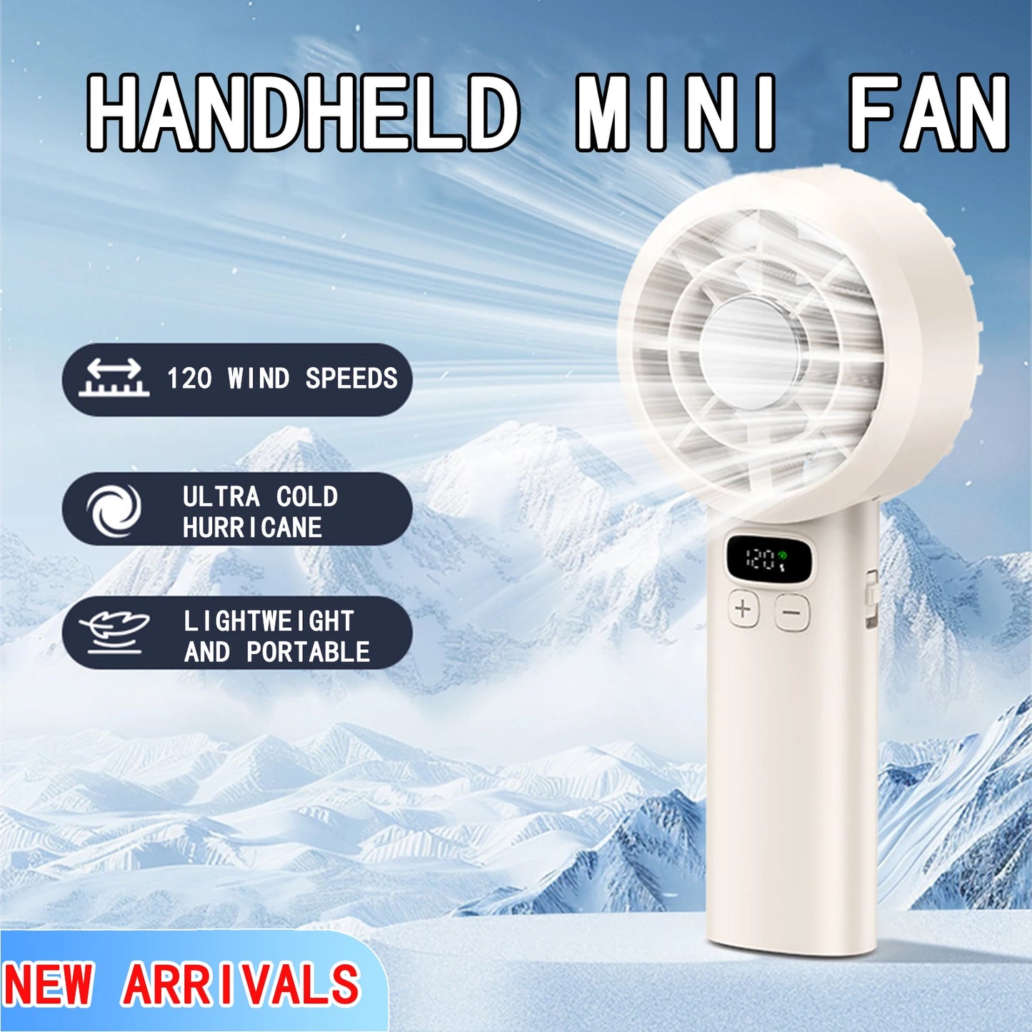 Portable Handheld Fan USB Rechargeable Mini Fan High Speed Cooling Fan with LED Digital Display for Travel Camping Outdoor