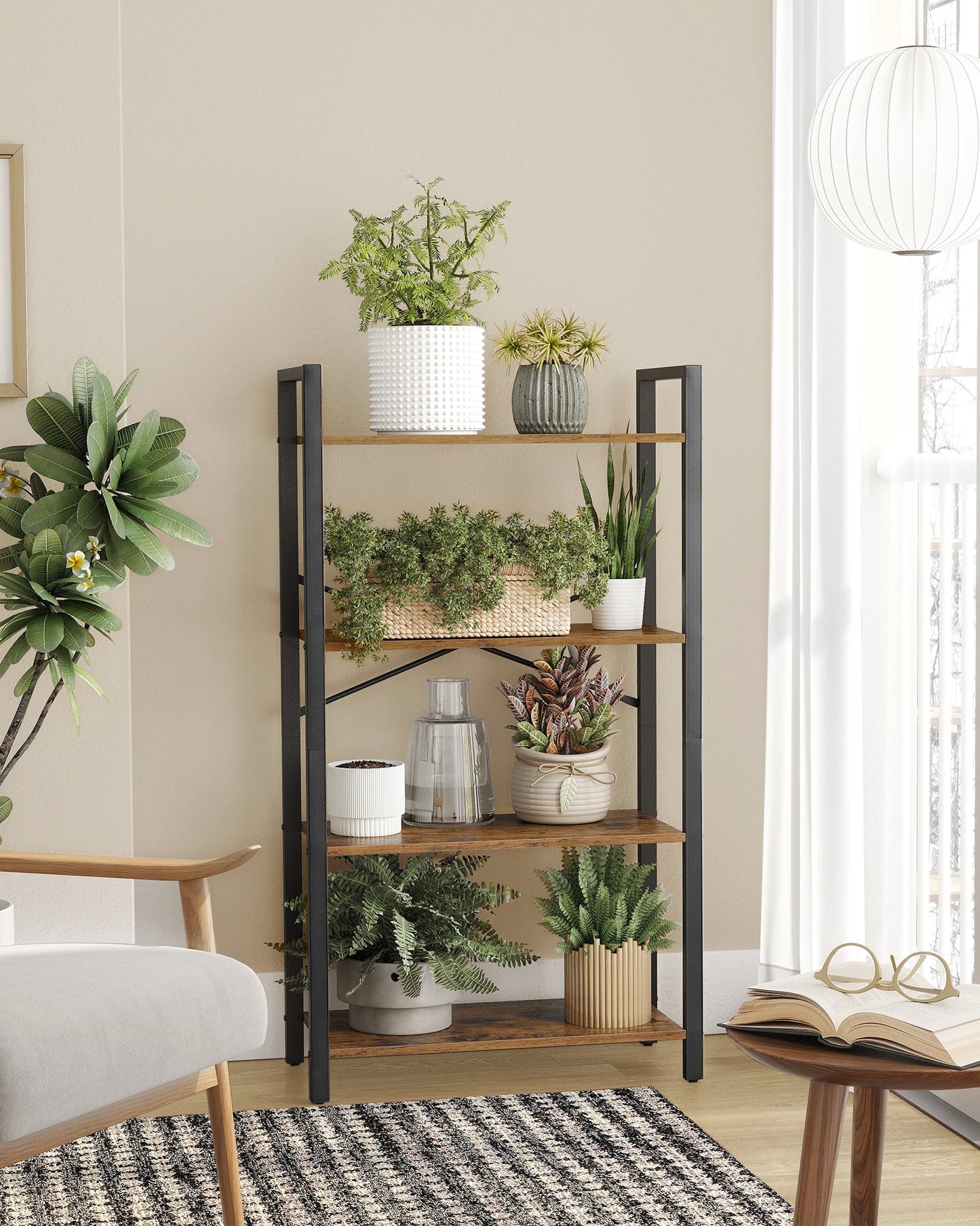 VASAGLE bookcase, stand rack, 120/153/186 cm, with 4/5/6 levels
