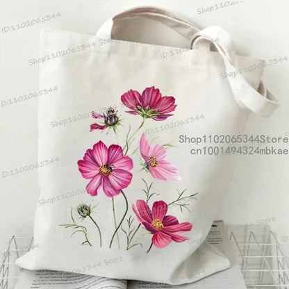 Fashion Canvas Tote Bag Oil Painting Wildflowers Print Lady Shoulder Shopping Bag Plant Style Daisy Vintage Flower Women Handbag