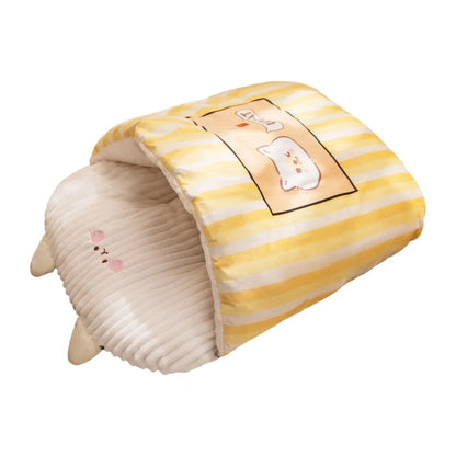 Pet Bed Cartoon 3D Cat Sleeping Bag Semi-enclosed Comfortable Tunnel Cat Nest Soft Warm Cat Mattresses Winter