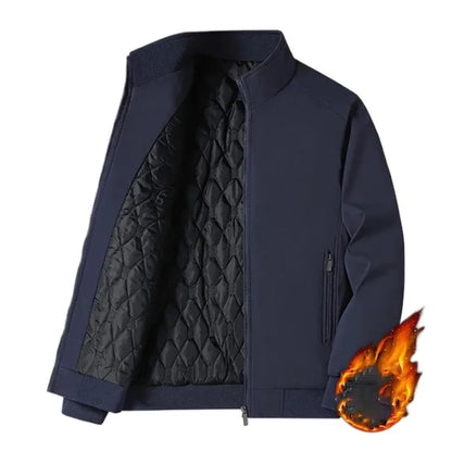 Plus Size Thick Jacket for Men Stand Collar Solid Winter Zipper Jacket Men Waterproof Warm Business Casual Male Coat Fleecelined