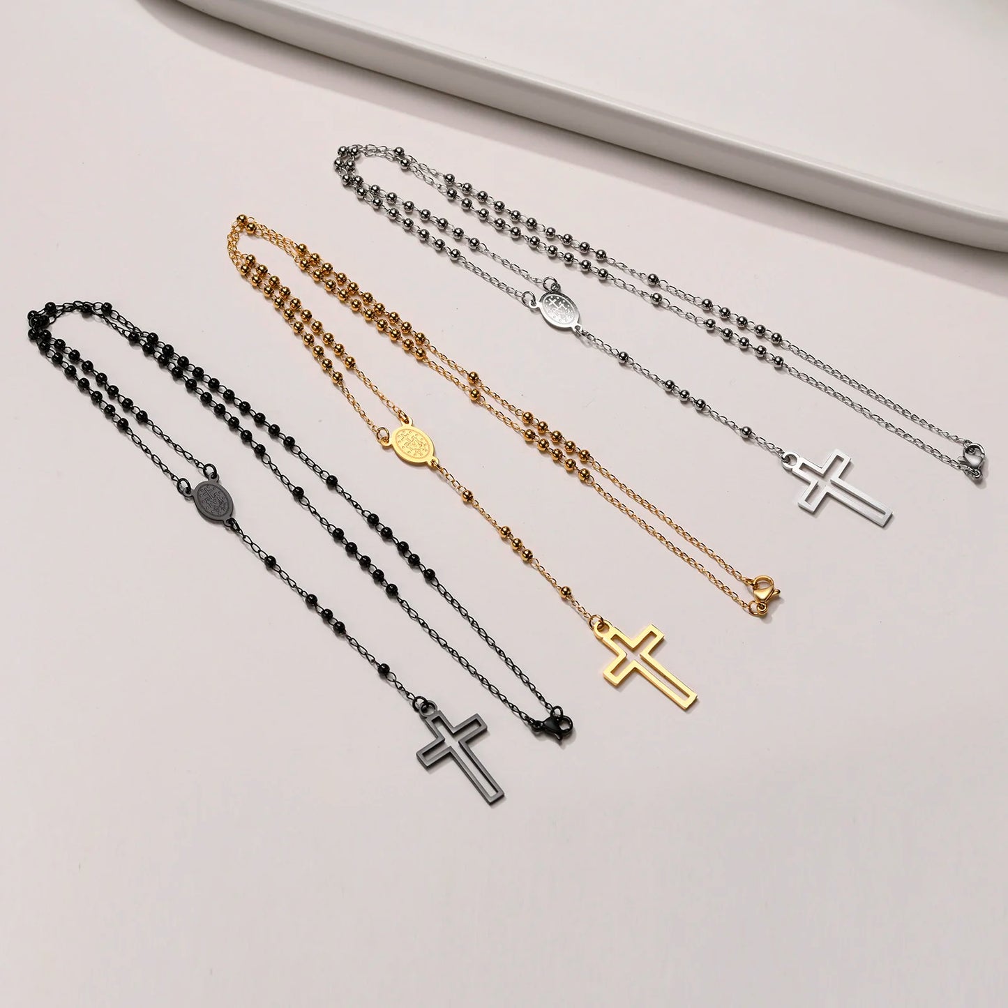 Simply Rosary Necklace,Cross Necklace, Virgin Mary Religious Necklace, Lariat Necklace for Men Women Jewelry