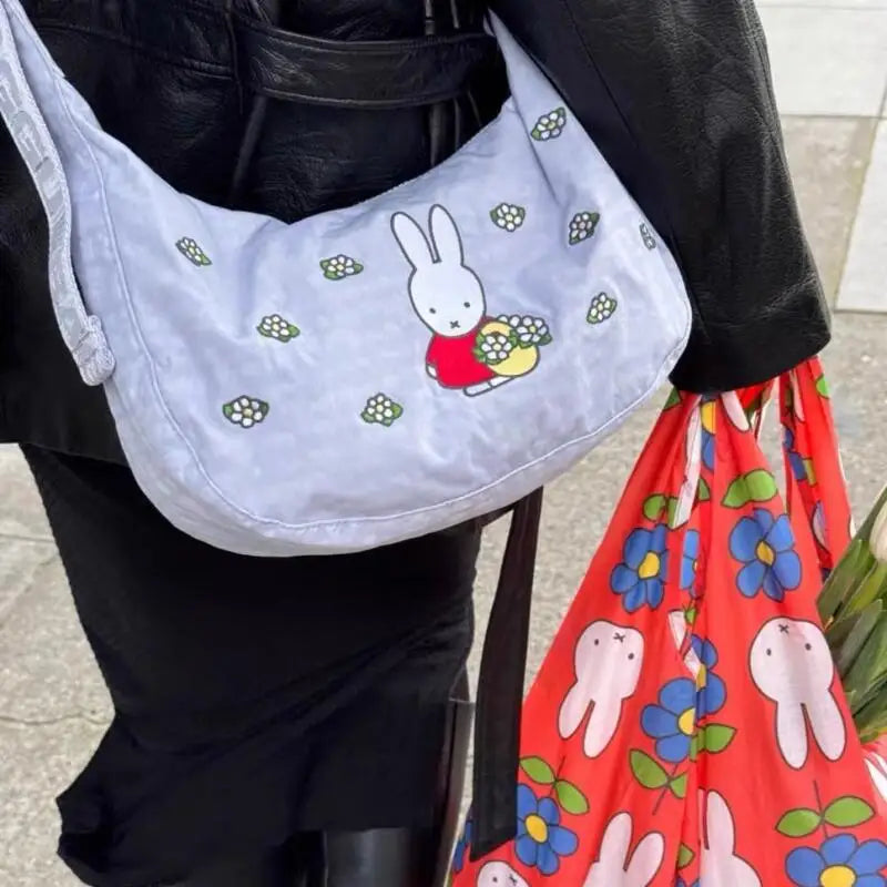 Miffy Embroidered Underarm Bag Cartoon Cute Shoulder Bag Large Capacity Handbag Kawaii Anime Printed Bag Holiday Gift