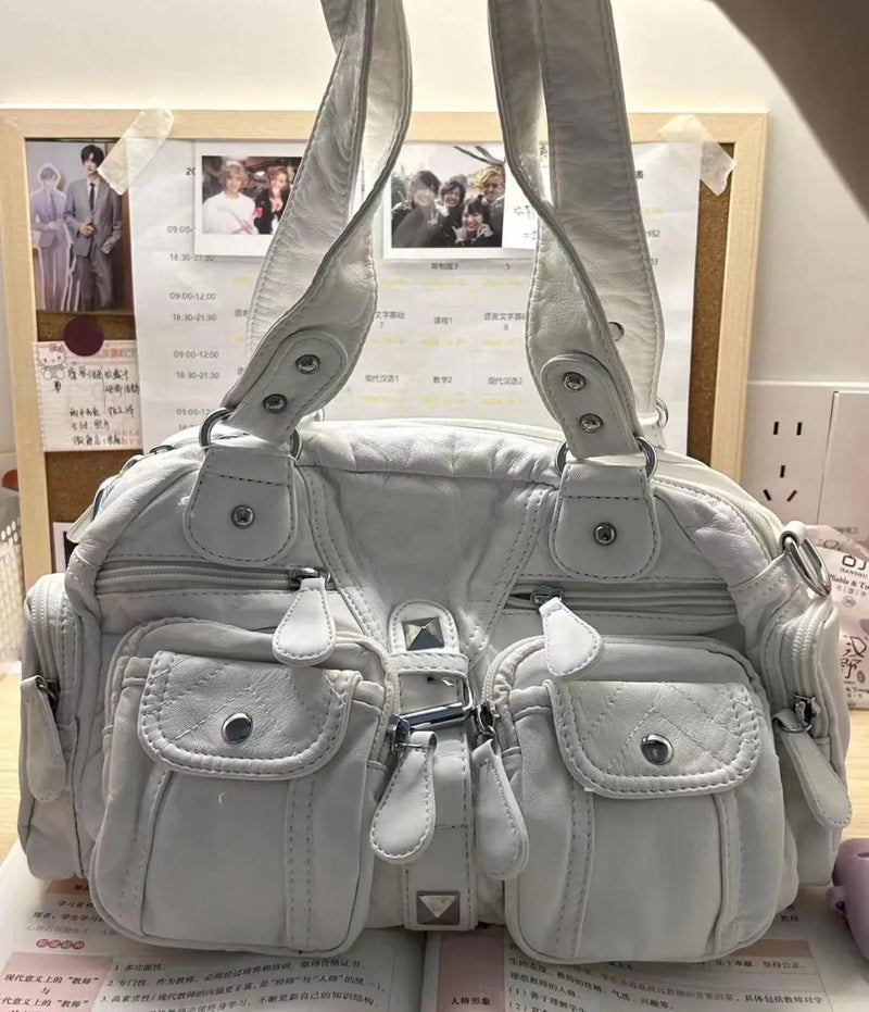 JIAERDI Hot Girls White Y2k Shoulder Bags Women Vintage Subculture Leather Casual Handbag Female Harajuku Underarm Bag Purse New