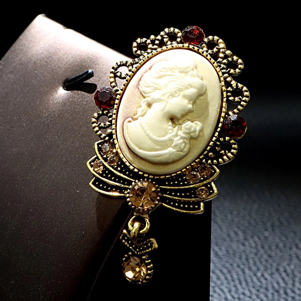 SHMIK Vintage Palace Style Relief Beauty Pendant Crystal Badges Brooch For Women Elegant Retro Middle Design Pin Jewelry