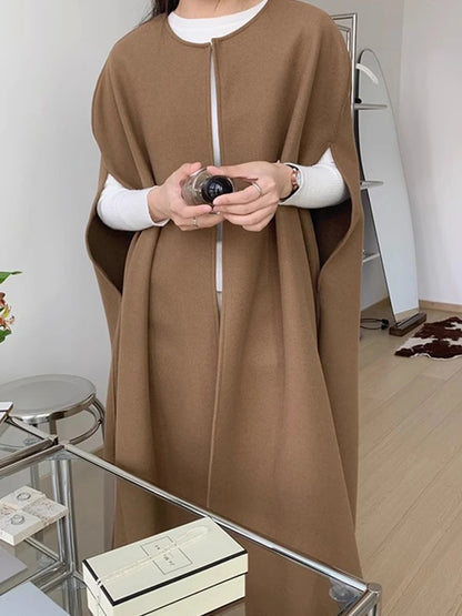 Chic Autumn Winter Loose Coat Sle Pure Color Long Women's Vest Jaet Korean Version Commute Sle Long Sve round Ne