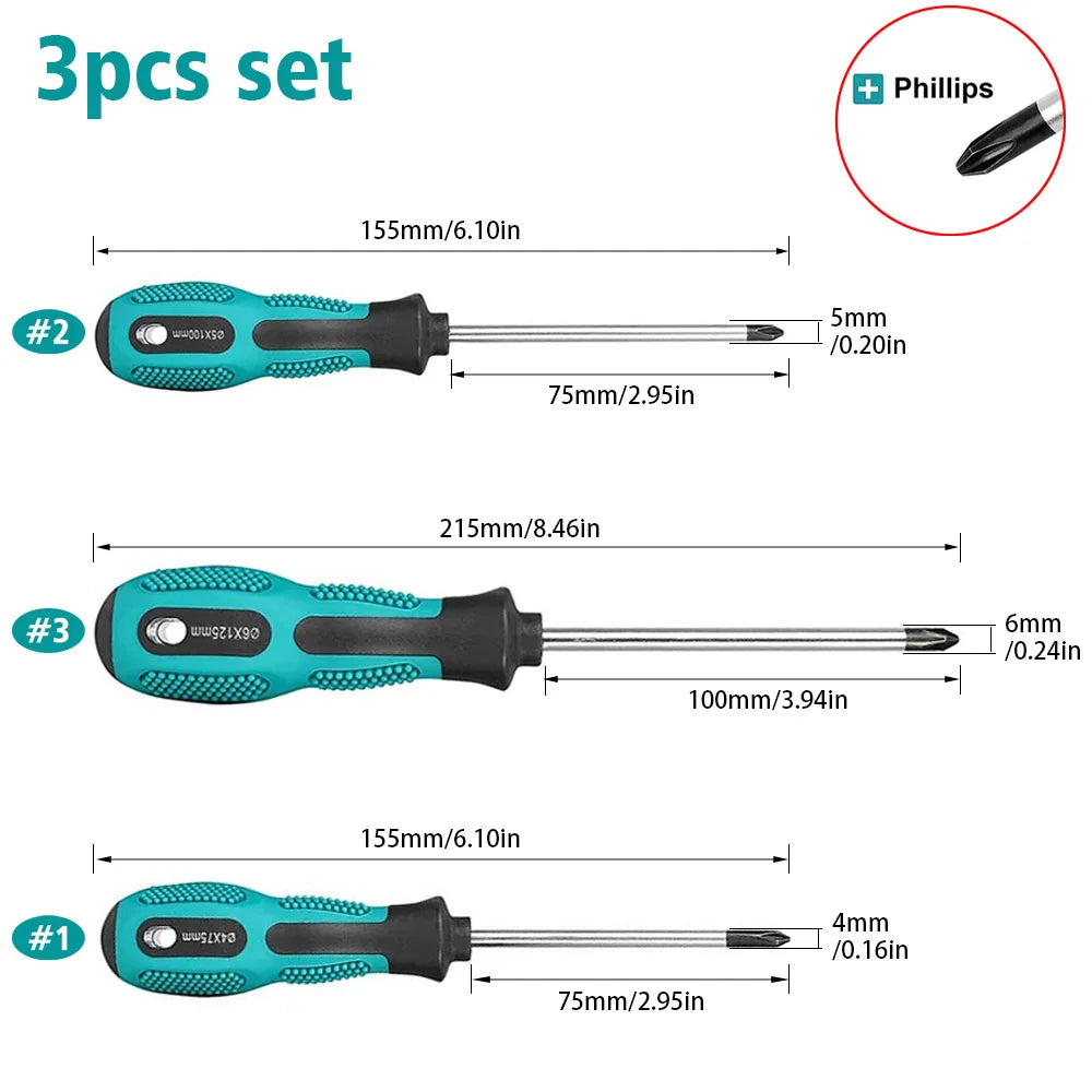 3-piece Phillips screwdriver set (4mm + 5mm + 6mm), for home installation and disassembly, and for vehicle screws.