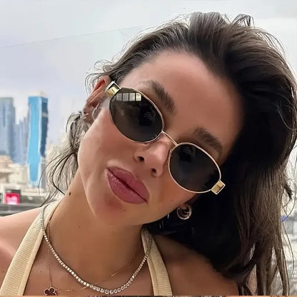 New Trendy Oval Sunglasses for Women Luxury Metal Frame Sun Glasses Ladies Classic Vintage Round Shades Unisex ﻿