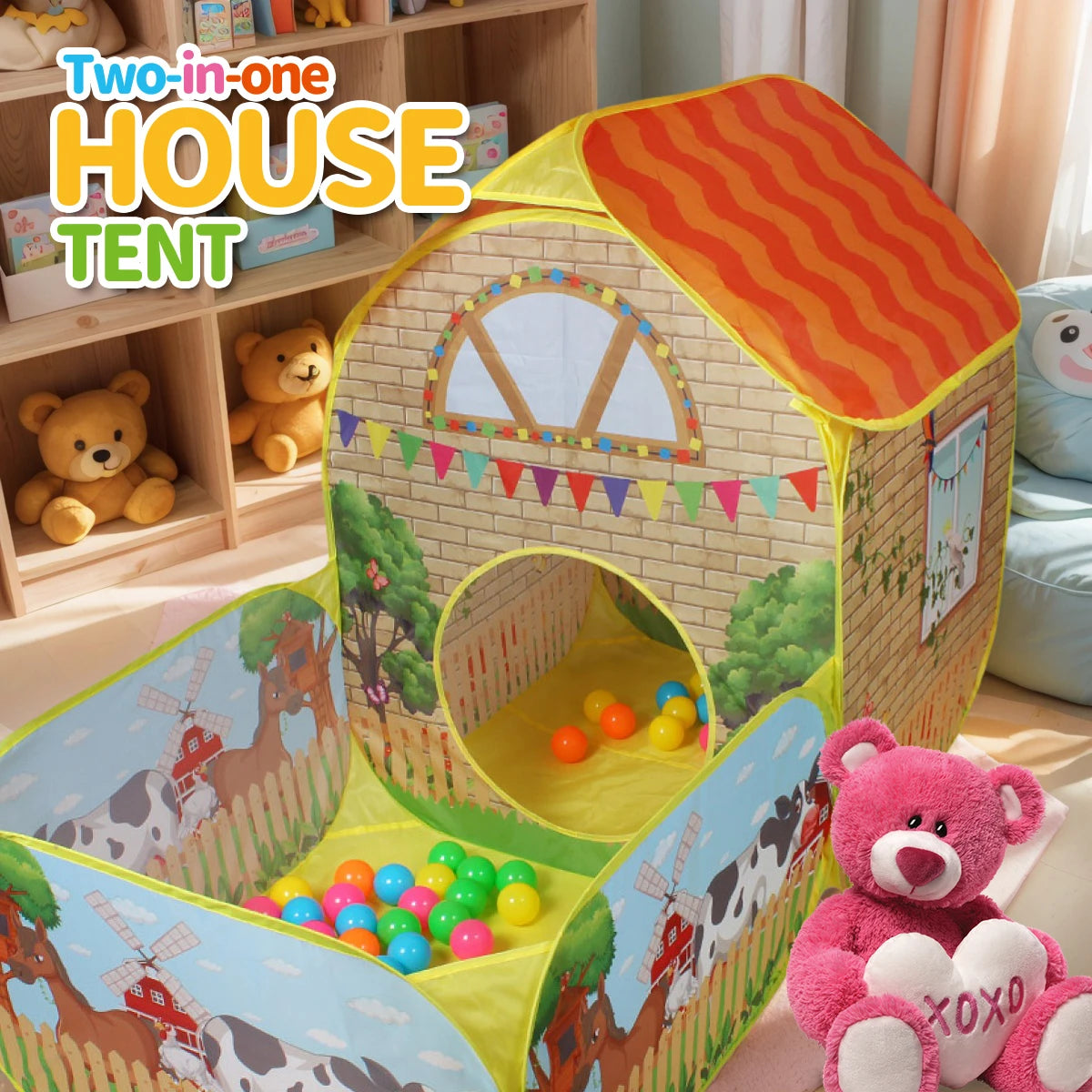 【Outdoor Entertainment】Children's Garden Villa Play Tent - with Ocean Ball Pool, Large Pop-Up Toy Fence, Fun Playhouse for Kids, Durable Polyester and Steel Frame, Excellent Outdoor Party Tent and Beach Toy, Great Holiday
