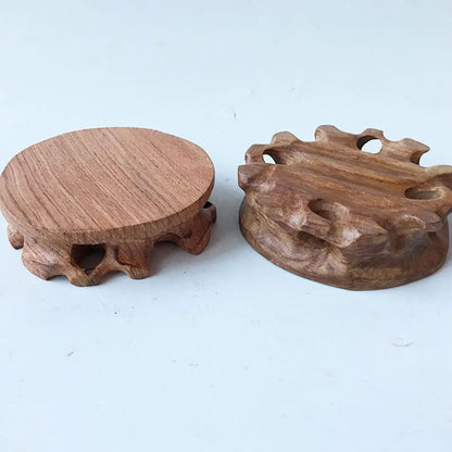 Round Wooden Stool Base  Smooth Vintage Exquisite Figurines Stand Clear Texture Sturdy Pedestal Craft Home Stores