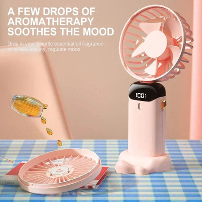 Portable Handheld Fan with Digital Display, 5-Speed USB Rechargeable Mini Fan, Ultra Quiet Personal Fan with Lanyard & Bas