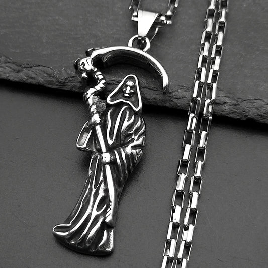Holy Saint Death Santa Muerte Grim Reaper Necklace for Men Stainless Steel Silver Color Male Chain Necklaces Jewelry Gift