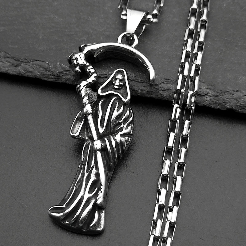 Holy Saint Death Santa Muerte Grim Reaper Necklace for Men Stainless Steel Silver Color Male Chain Necklaces Jewelry Gift