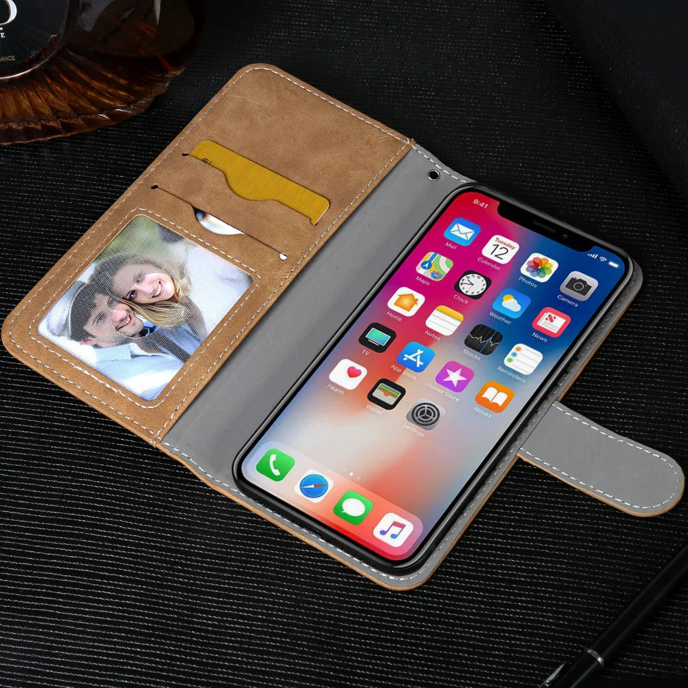 Leather Wallet Cwowdefu S18 Case 6.58" Fashion Luxury Protective Customize Cover Phone Card Wallet Card Slots Book Style