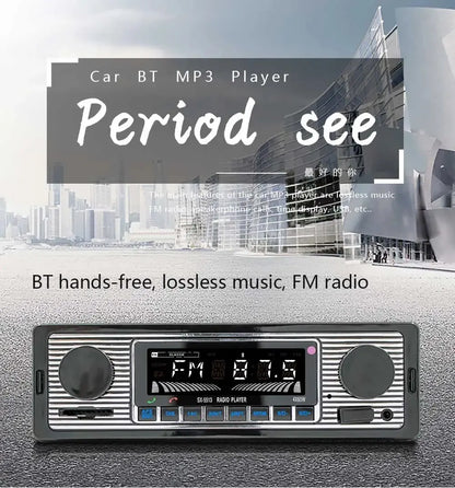 Bluetooth Car Radio Vintage Dual Knob MP3 Player FM Tuner Stereo USB AUX Classic Car Retro Audio Receiver Speaker Accessories