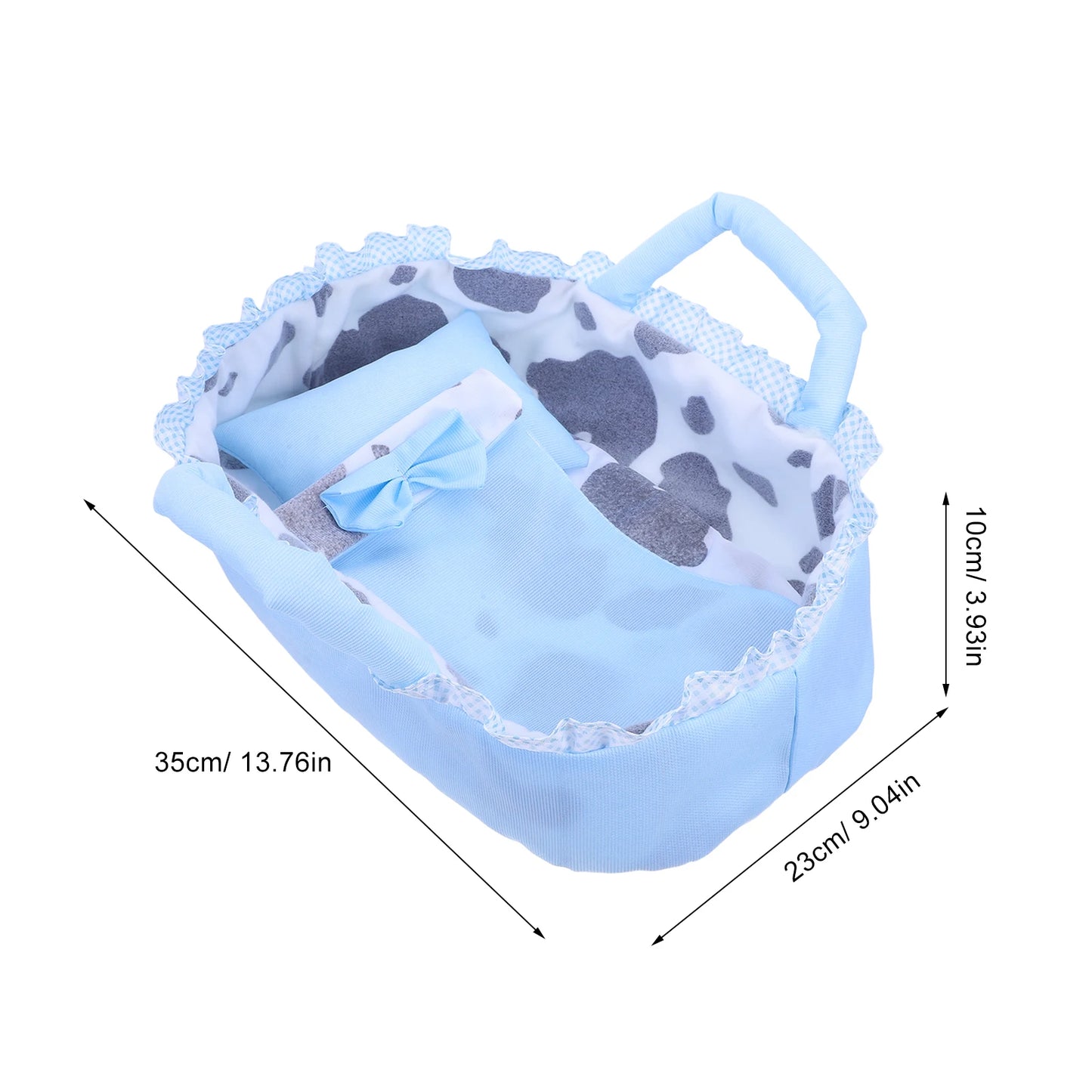 Baby Bassinet 35Cm Blue Handheld Cradle Carrier For Dollhouse Play Mini Crib Bed Reborn Accessories Kids Pretend