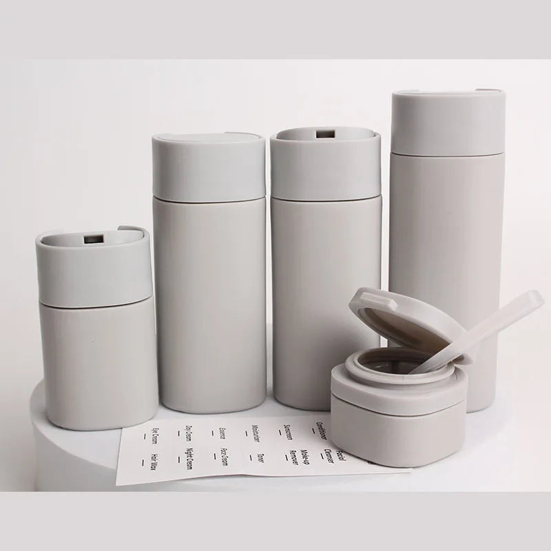 Travel Bottles Leak Proof 4 in 1 Containers for Toiletries Refillable Plastic Bottles with Lid Spray Lotion Shampoo