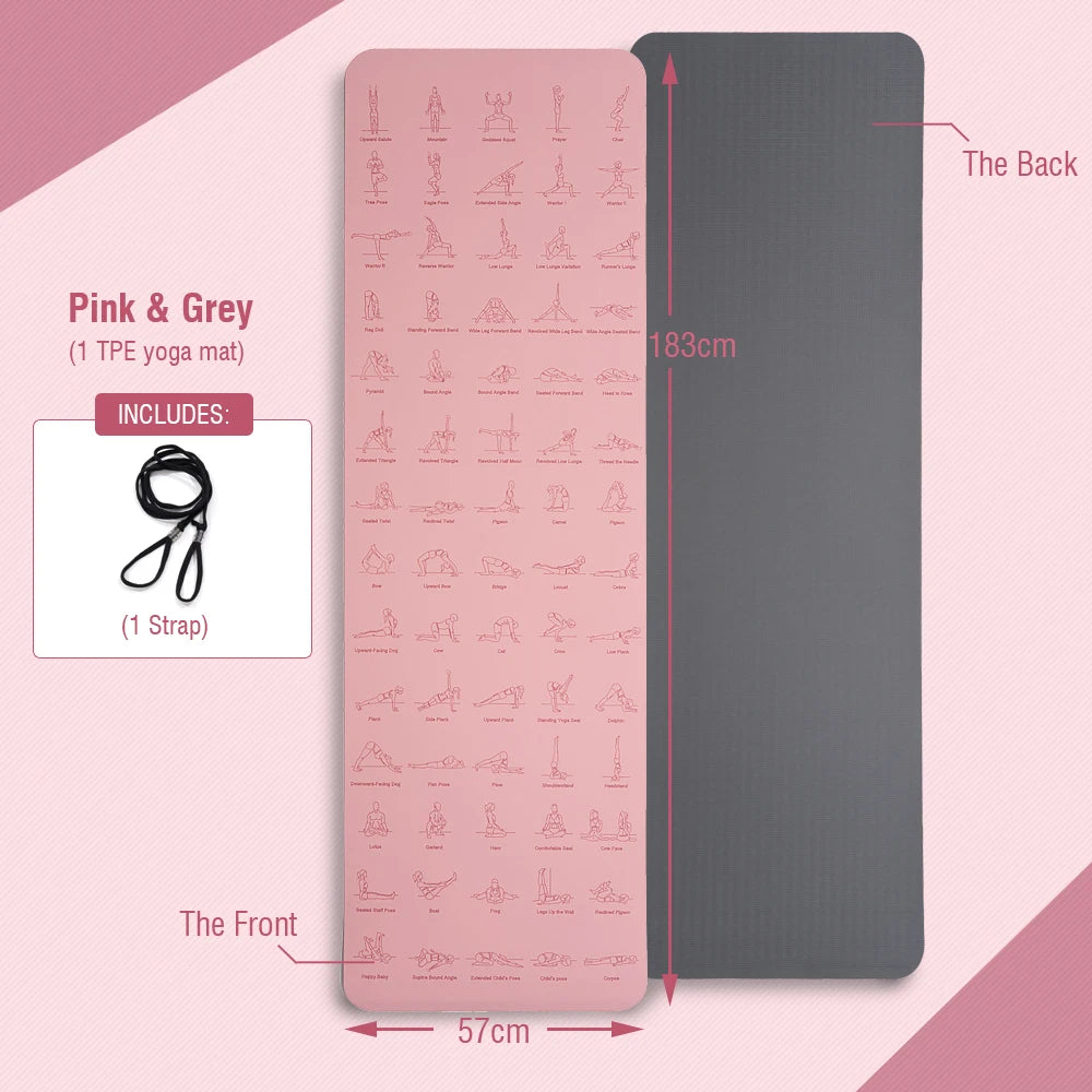 TPE Yoga Mat Non Slip With Patter 183*57cm 6mm Eco-friendly Hight-densit Gymnastics Mat Suitable for Mats Yoga And Pilates Sport