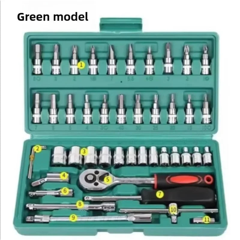 New 46-piece Socket Wrench Toolbox Auto Repair Team Wrench Socket Wrench Ratchet Wrench Set Home