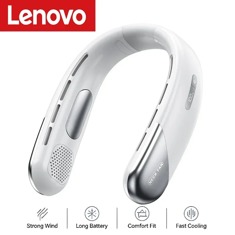 Lenovo 10000mAh Portable Neck Fan Bladeless Silent Fan USB Rechargeable 3 Speeds Mute Wireless Electric Neck Cooler Fan 2026New