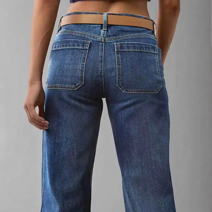 Jeans Women Denim Flare Pants Stretch High Waist Pockets Washed Distressed Floor Length Streetwear 2025 Boot Cut Trousers