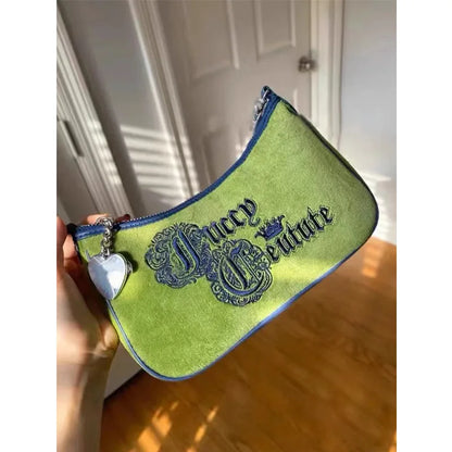 Vintage  Underarm Bag Unique Green Embroidered Single-shoulder Handbag For Girls And Women Fashion Baguette  Crossbody Bag