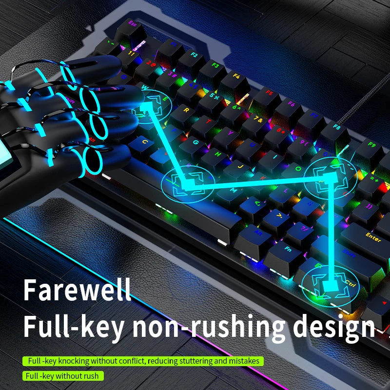 Gaming Mechanical Keyboard  AK87 Hot Swappable RGB Backlit, USB Wired Full Size Anti-Ghosting Keyboard with Red/Blue Switch for