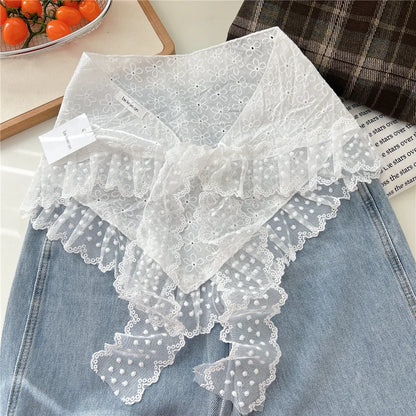 INS Y2K Stylish Lace Embroidery Layered Triangular Types Jeans Pant Matching Half Skirts Fart Curtains All-Match Stacked Skirt