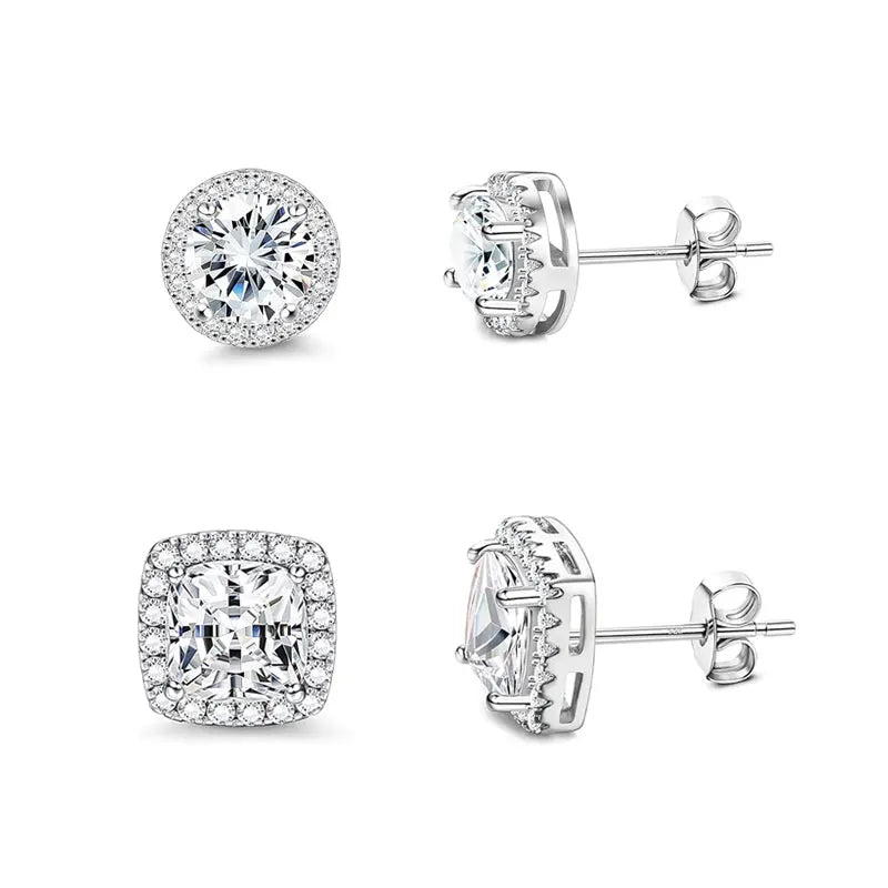 4-Piece Fashionable Micro-Inlaid Cubic Zirconia Women'S Stud Earrings, Gift For Festival