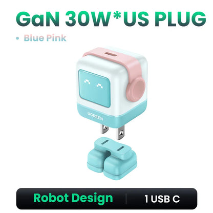 【US Plug】UGREEN 65W 30W GaN Charger Robot Design PD3.0 Fast Charger QC4.0 3.0 PPS for iPhone 17 16 15 Pro Macbook Laptop Table