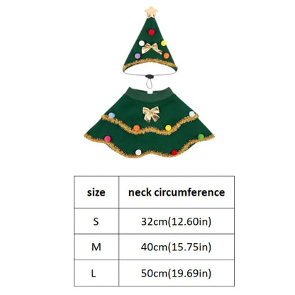 Cartoon Christmas Dog Cape Christmas Tree Design Polyester Pet Cloak Unique Adjustable Pet Christmas Clothing