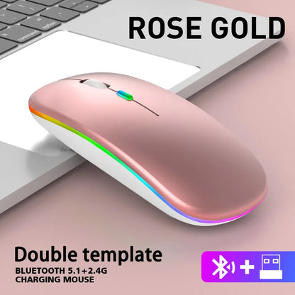 Wireless Mouse 2.4GHz Bluetooth Rechargeable Mouse Quiet Ergonomic Gaming Mouse With USB Backlight 1600DPI Mouse For PC Laptops