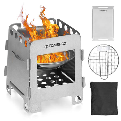 Tomshoo Outdoor Camping Wood Stove W Barbecue Grill Portable Wood Burning Stove Wood Burner w BBQ Firewood Bracket For Picnic
