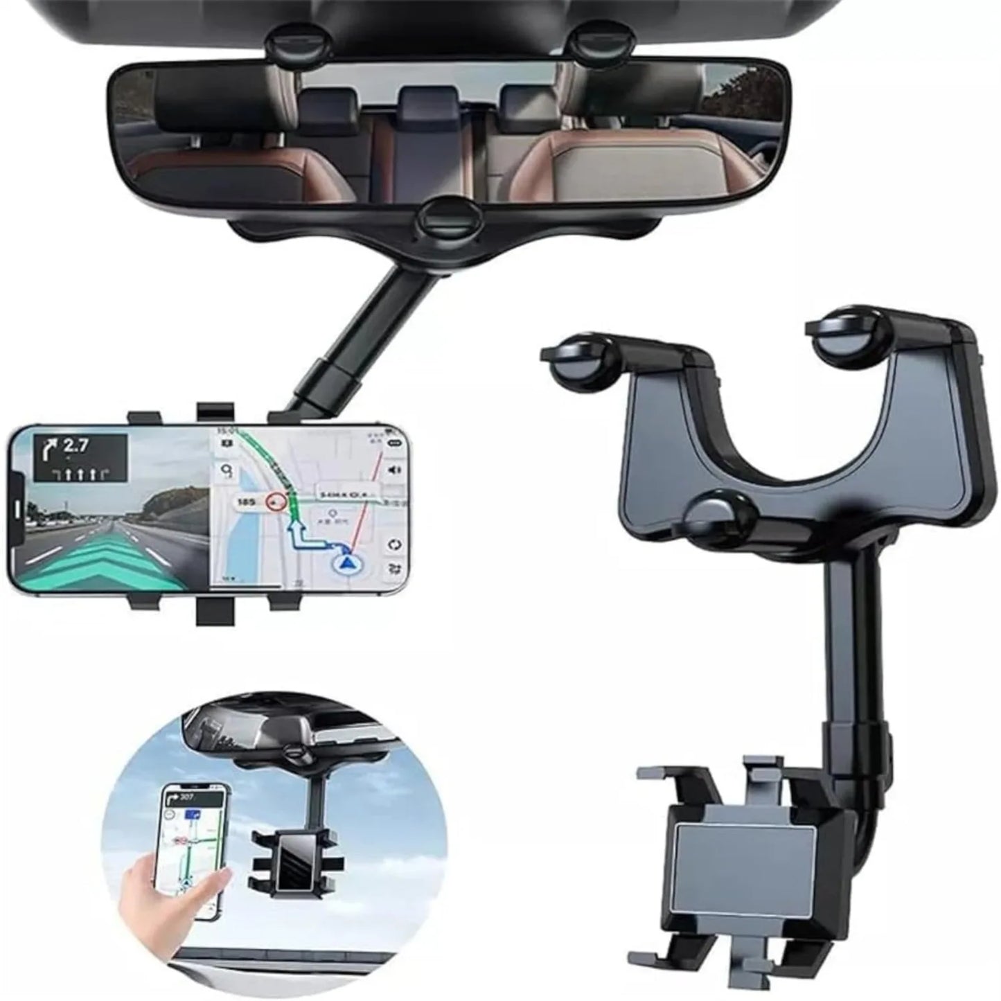 Universal Clip Rotatable and Retractable Car Phone Holder Rearview Mirror Driving Recorder Bracket DVR/GPS Mobile Phone Support