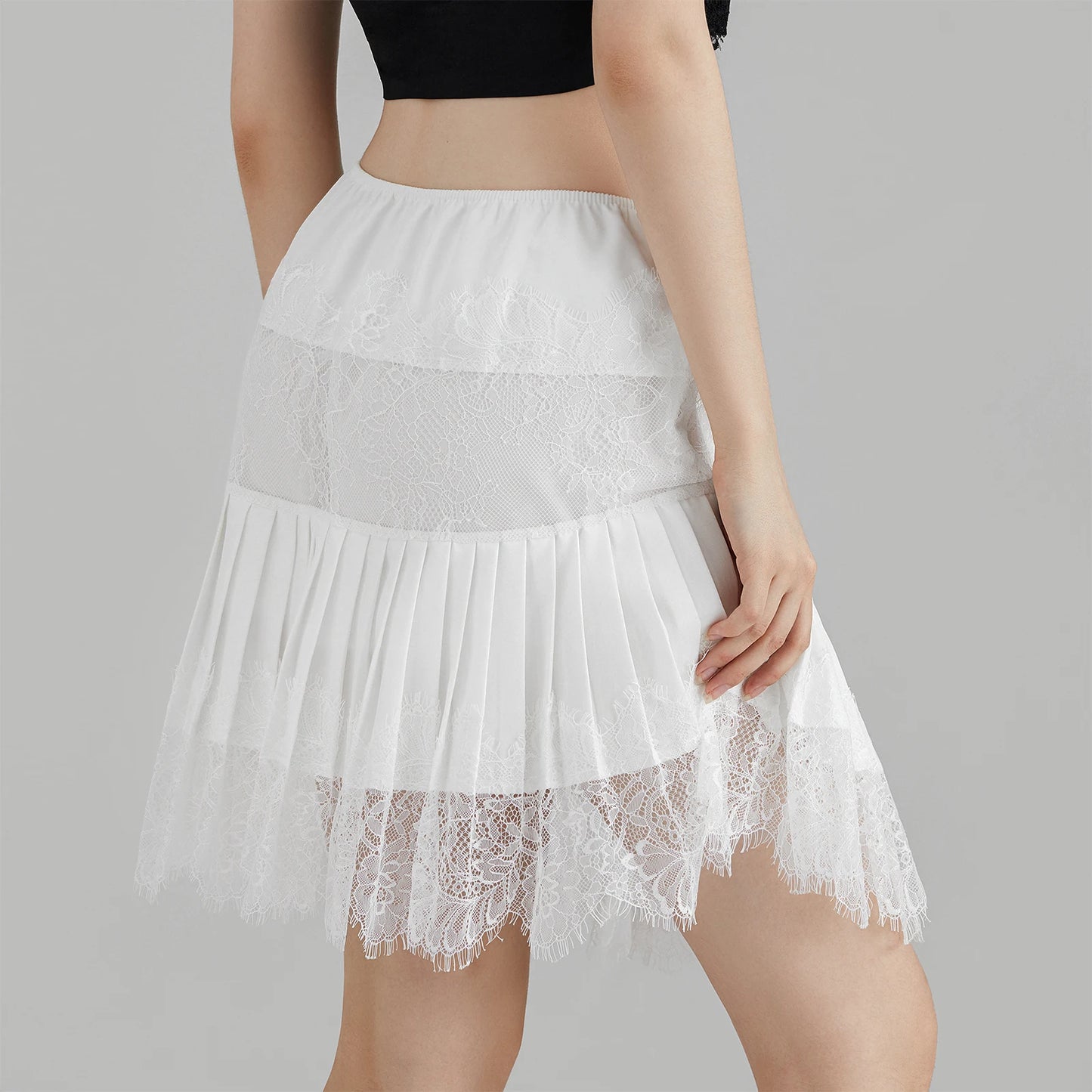 Y2k Lace Half Slip Skirt Flowy Ruffle Pleated Mini Skirts for Women Fairy Mesh Floral Mid Rise Layered Short Skirts Streetwear