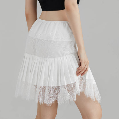 Y2k Lace Half Slip Skirt Flowy Ruffle Pleated Mini Skirts for Women Fairy Mesh Floral Mid Rise Layered Short Skirts Streetwear