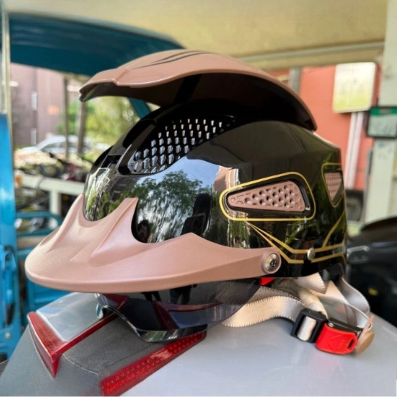 Hot Motorcycle Helmet Summer Breathable Open Face Helmet for Men Women Dual Lens Scooter Half Helmet with Taillights