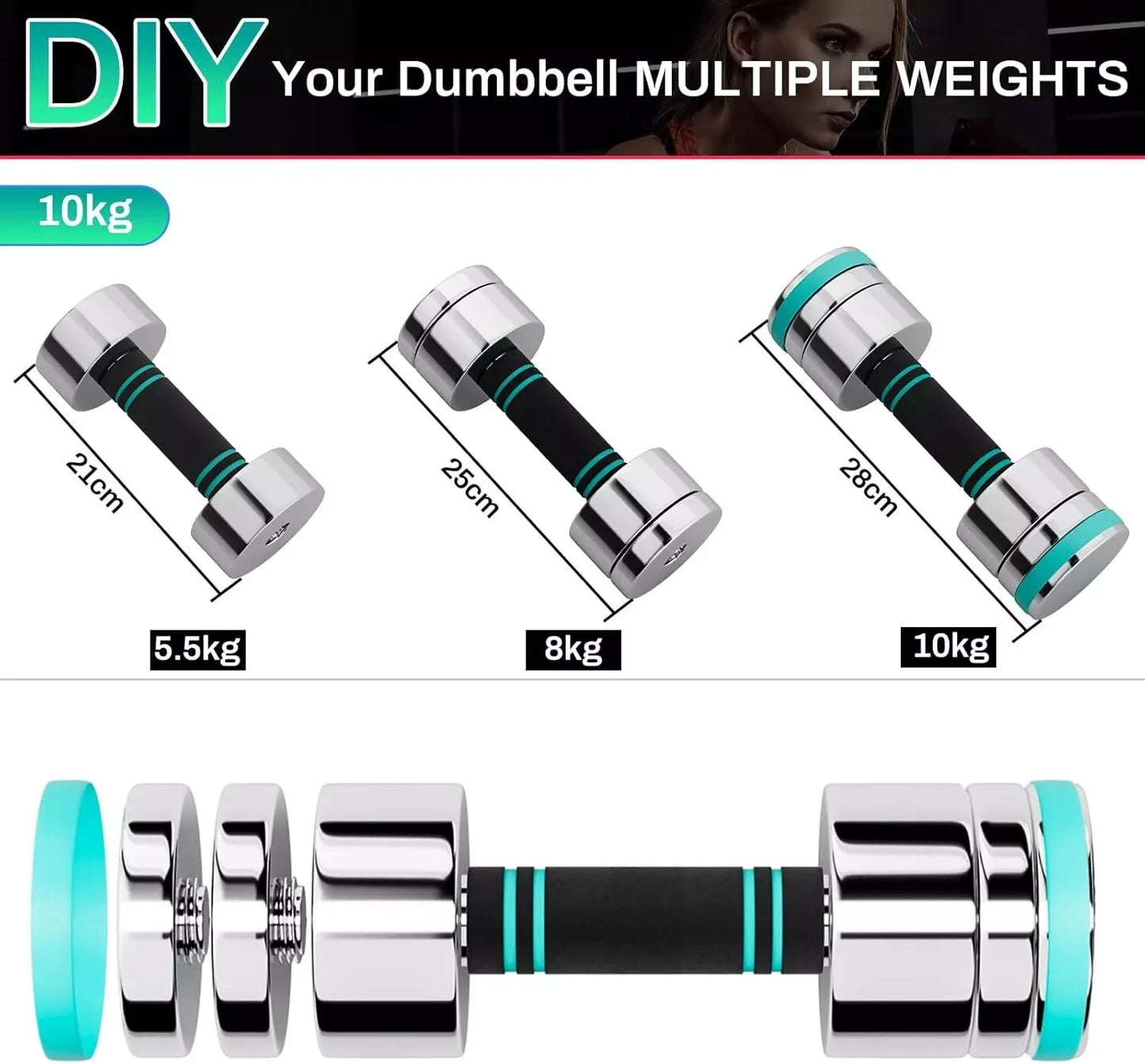Adjustable Steel Dumbbells Barbell Dumbbell Set 2 Ultra-compact Dumbbells 5Kg / 10Kg / 15Kg for Home Gym Workout