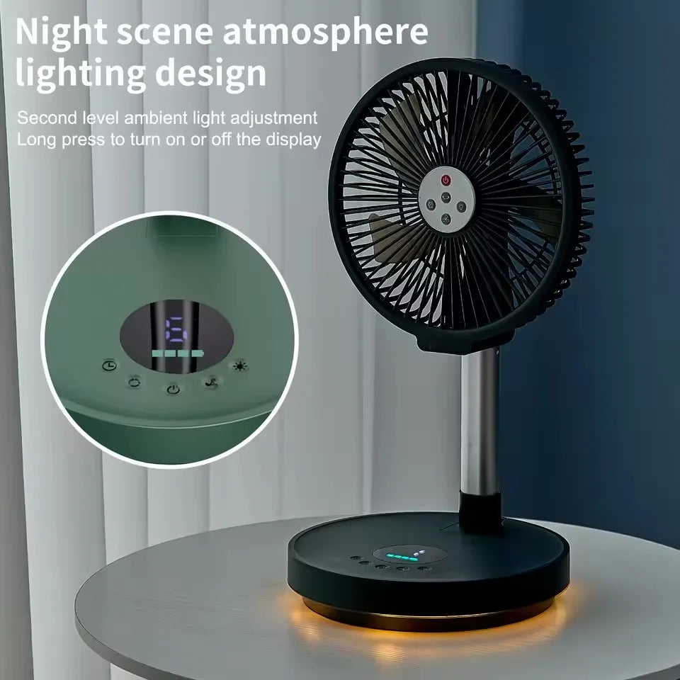 Portable Standing Fan with Remote Controller Foldable Desk Fan 10 inch fan blade Rechargeable Powered Pedestal Fan for Camping