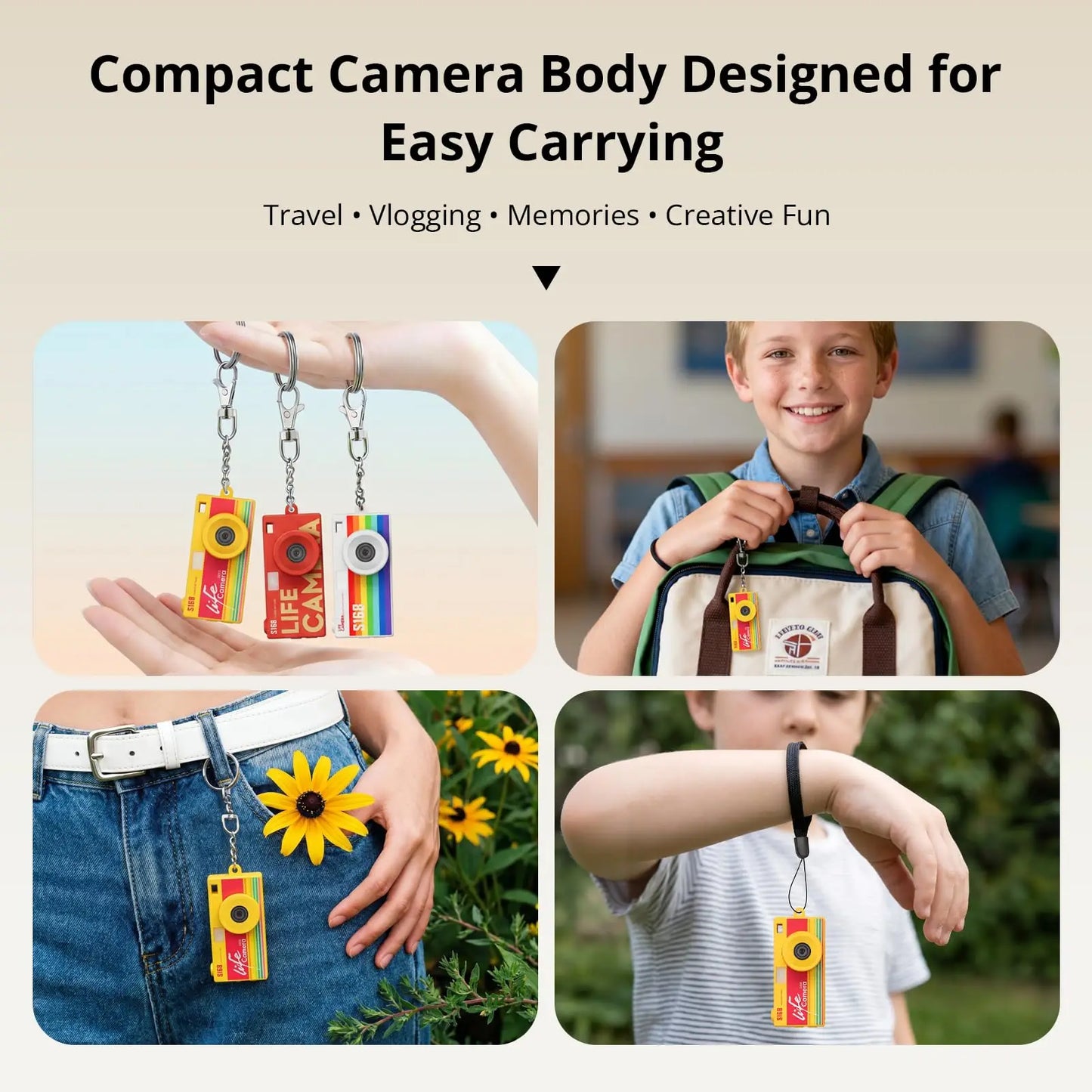Thumb Keychain Camera 1.47inch Mini Action Camera Retro 2K HD Digital Camera CCD Thumb Camera with Flash Light Loop Recording