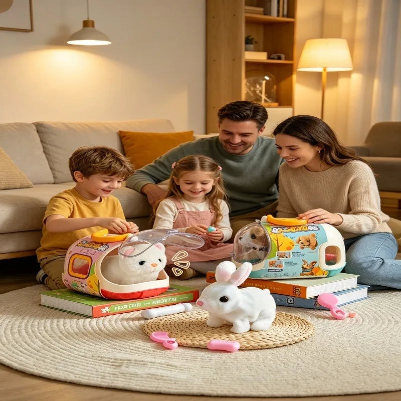 New Children's Simulation of Electric Plush Animal Toys, Play House Gifts for Boys and Girls with Sound Pet Toy Sets with Cages！